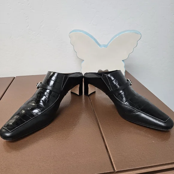 Brighton Black Crocodile Pattern slip on heels Size 9 - Picture 5 of 10